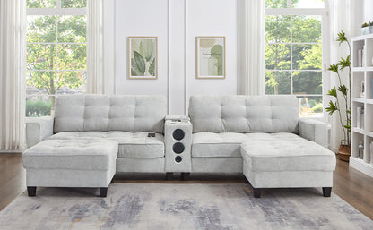 Sectional Sofa U-Shape Chenille Light Gray 6 Seat Bluetooth 126 In