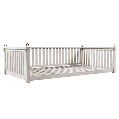 Outdoor Swing Bed Acacia Wood White Twin Size Minimalist 79.1x41.3 In 350 LB