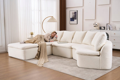 Sectional Sofa U-Shape Chenille Milk White 10 Seat Modular 128 In