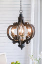 French Country Wood Chandelier 6-Light Farmhouse Pendant 28 In Chain