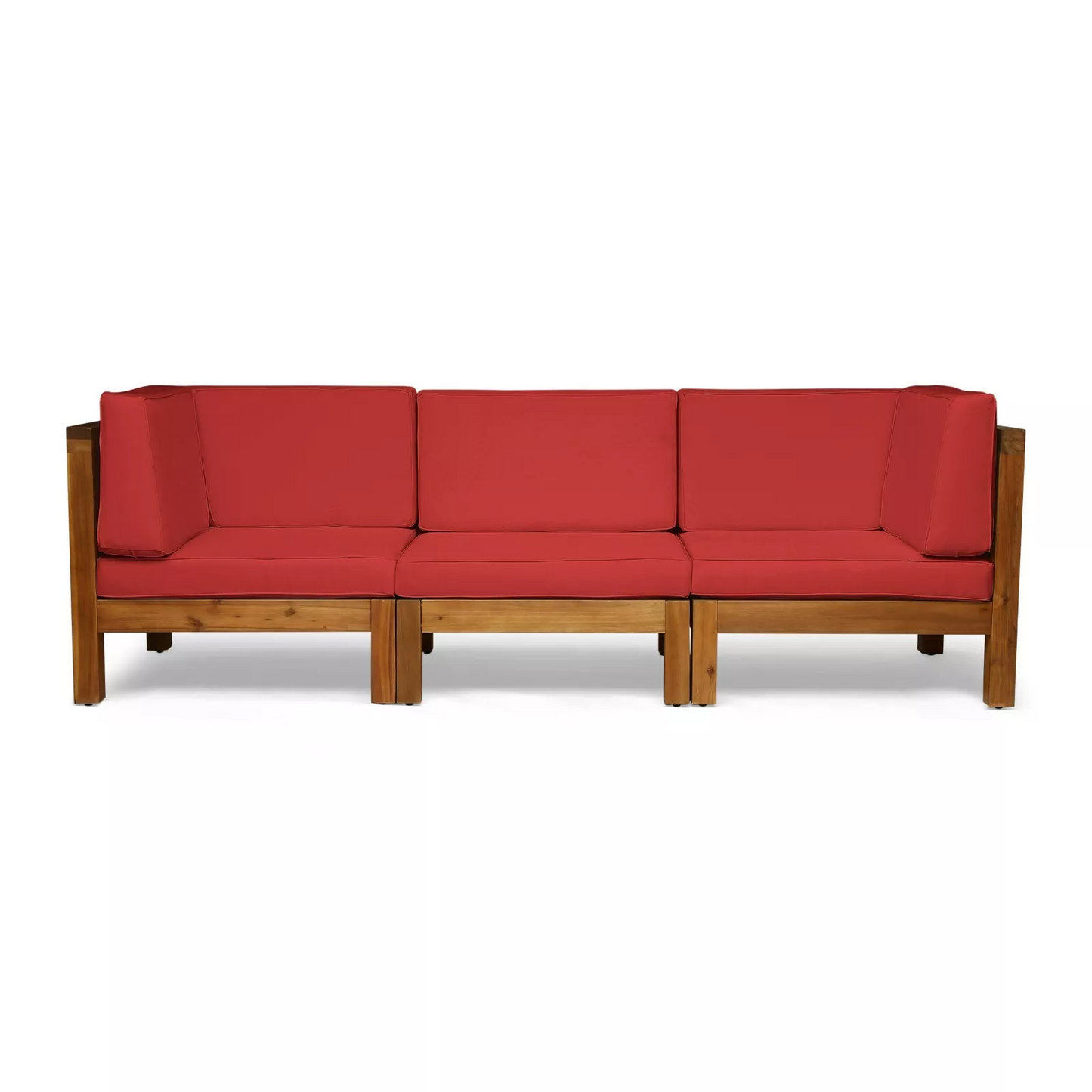 Outdoor Sectional Sofa Set Acacia Wood Cross-Back Red 3 Seater