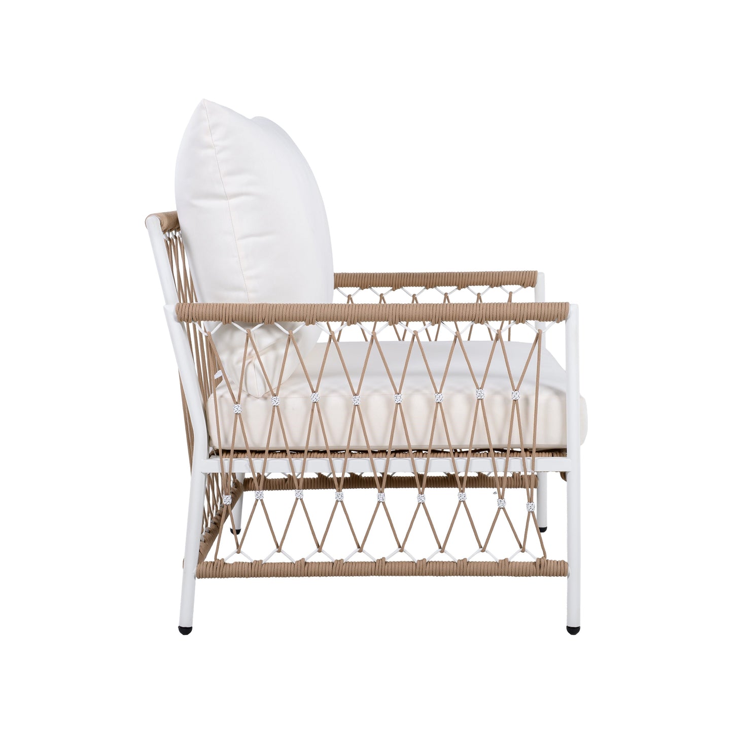 Outdoor Patio Set Bohemian Rope Steel Beige 3 Piece Glass Top Table