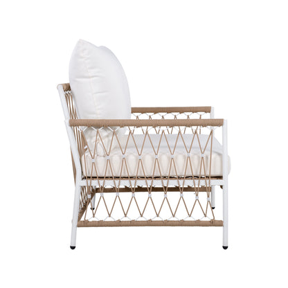 Outdoor Patio Set Bohemian Rope Steel Beige 3 Piece Glass Top Table