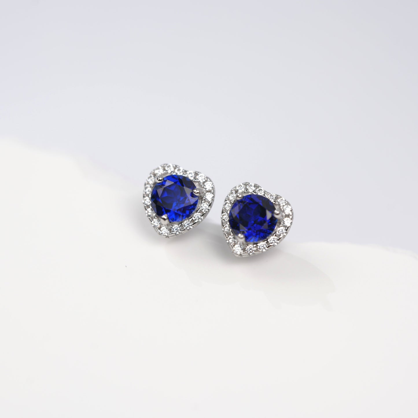 S925 Sterling Silver Heart Halo Stud Earrings, 5mm Lab-Grown Ruby Sapphire, Platinum Plated 1.5g, Women's Jewelry Gift Box