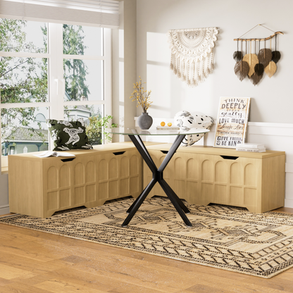 Storage Bench L-Shape 3 Piece MDF Natural Padded Seat 63x63x19 In 360 LB