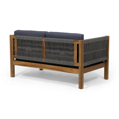 Outdoor Patio Set Acacia Wood Rope Teak Cushions 4 Seater