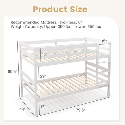 White Twin Over Twin Bunk Bed With Integrated Ladder