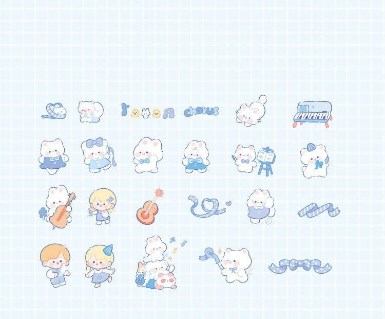 Waxy Ji Blue Continuous Series Cartoon Cute Hand Tent DIY Decorative Stickers