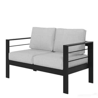 Outdoor Patio Set Aluminum Black Light Gray Olefin 5 Piece Seats 7