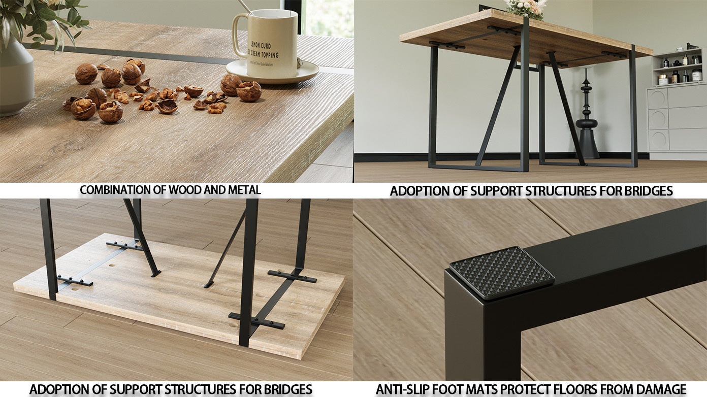 55 ' dining table modern rural industrial rectangular MDF wood set and PU
