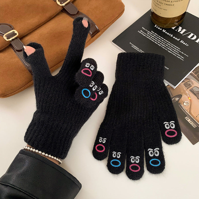 Winter Fingerless Knitted Gloves Touchscreen Warm Windproof