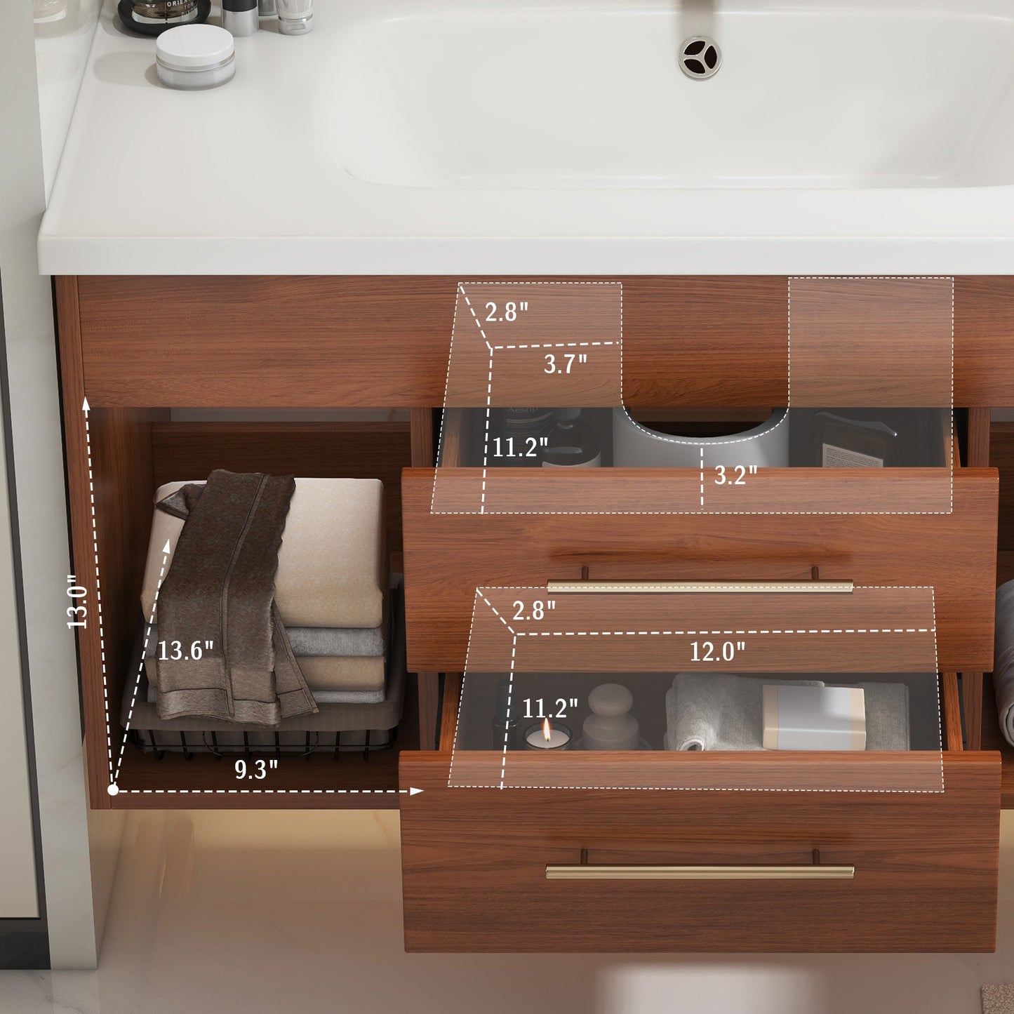 35.4' Mid-Century Floating Bathroom Vanity with Ceramic Undermount Sink