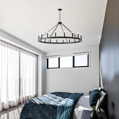 Chandelier Wagon Wheel Matte Black 18-Light 53.15 In E12