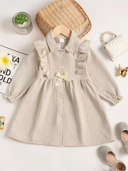 Children's Ruffled Bow Collared Neck Dress