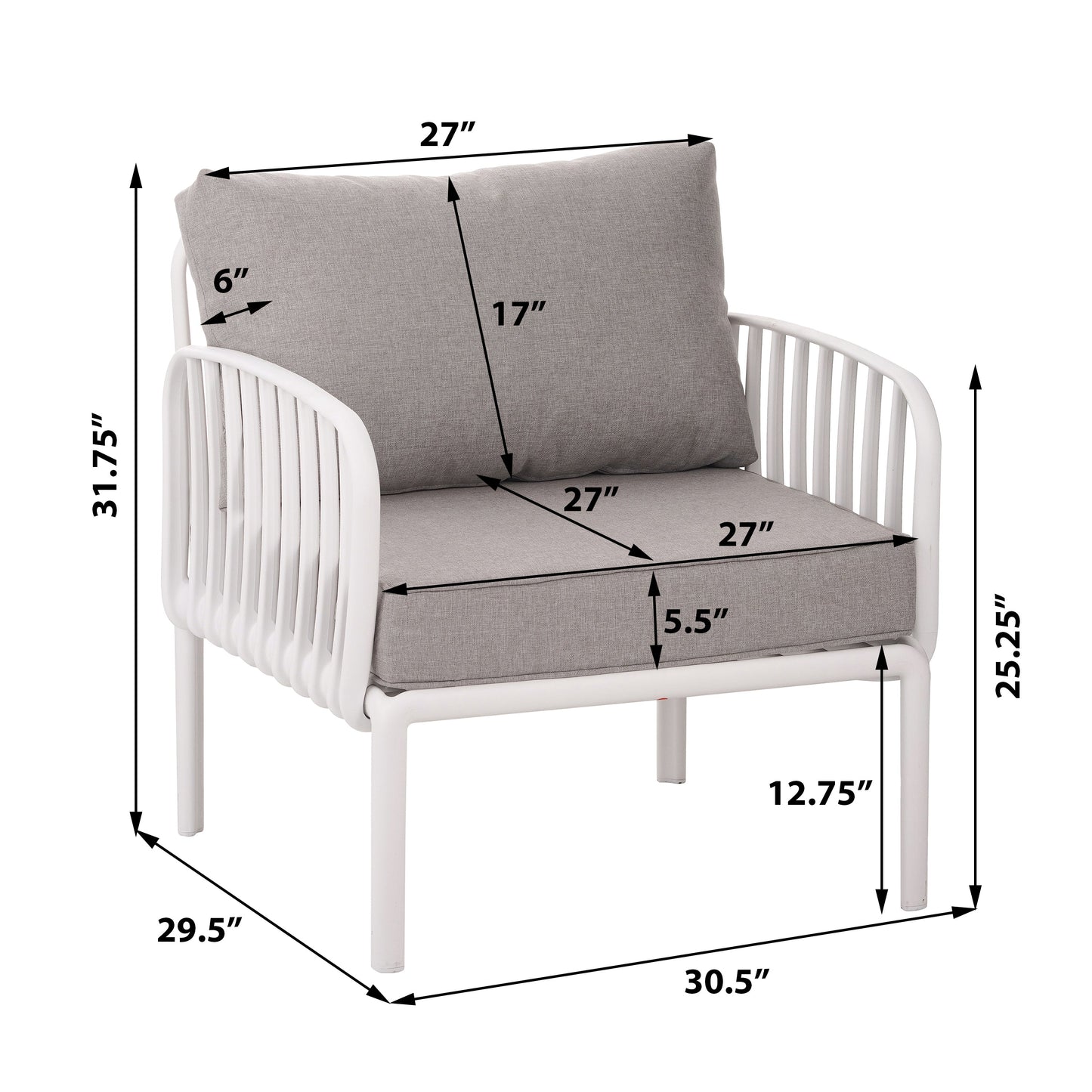5 Piece Outdoor Conversation Set White Gray Fabric