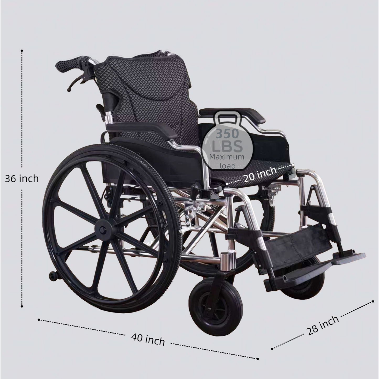 Wheelchair Manual Transport Folding Aluminum 20 In Seat 24 In Wheels Memory Foam