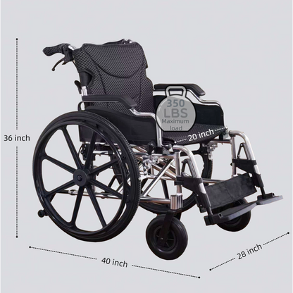 Wheelchair Manual Transport Folding Aluminum 20 In Seat 24 In Wheels Memory Foam