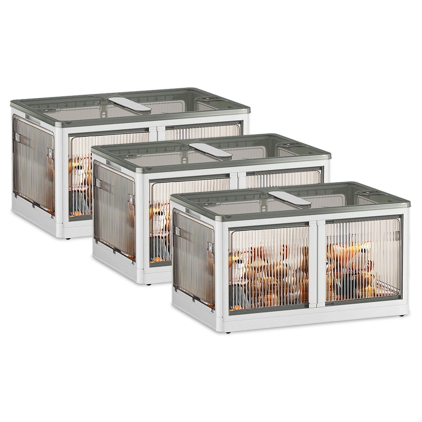 3Pcs Foldable Storage Bins with Lid 4 Doors Collapsible Stackable Closet Organizer Containers with Lock 4Pcs Wheels