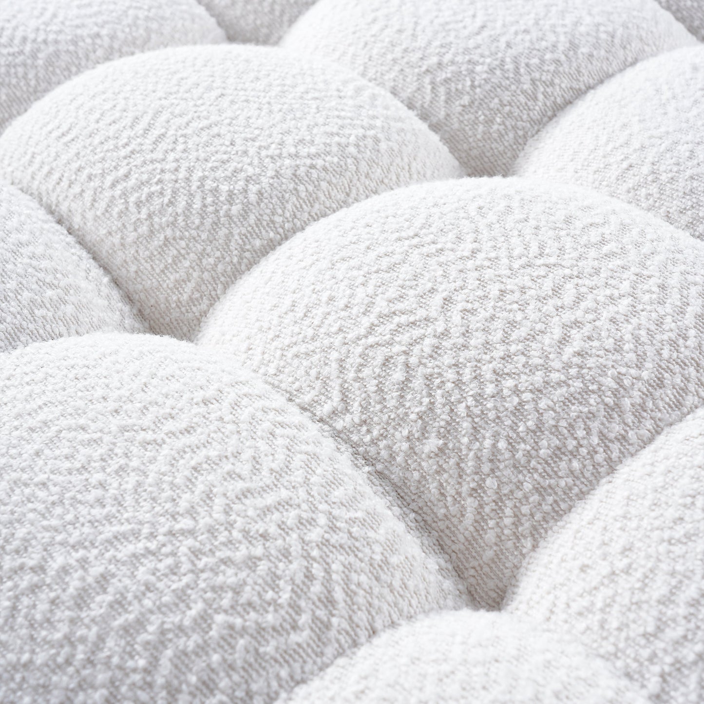 White Boucle Rectangular Ottoman Rubberwood Legs 44.5x35.5x18.5