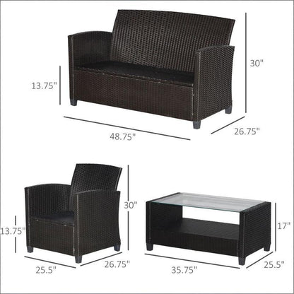Outdoor Sectional Set PE Wicker Steel Coffee Blue Cushion 4 Piece Seats 4