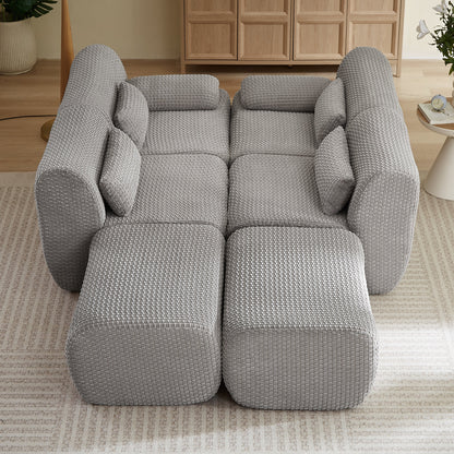 Sectional Sofa U-Shape Convertible Corduroy Gray 6 Seat Ottoman