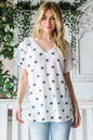 Star Print Waffle Knit Tee with V-Neck