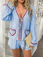 Devine Tie Front Contrast Plaid Shirt and Shorts Set