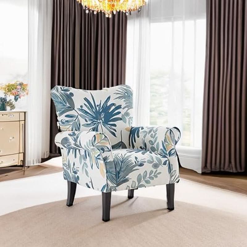 Wingback Upholstered Accent Chair Green Floral