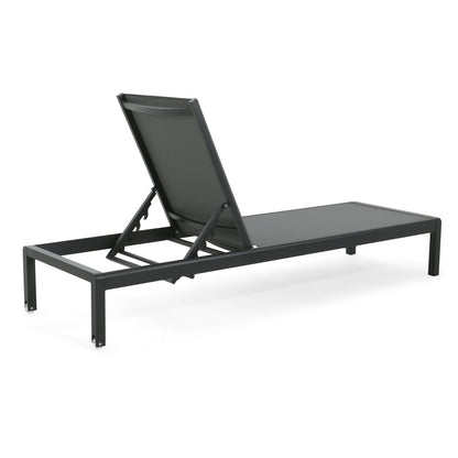 Outdoor Chaise Lounge Mesh Aluminum Black Gray Set of 2 Adjustable 77.5x25 In