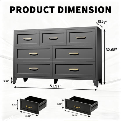 Dresser Low-Profile 7-Drawer Black Steel Smooth Glide 47.3x15.8x30.8 In
