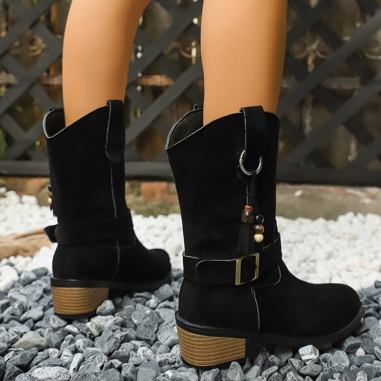 Thin Thick-soled Martin Boots With Elastic Suede