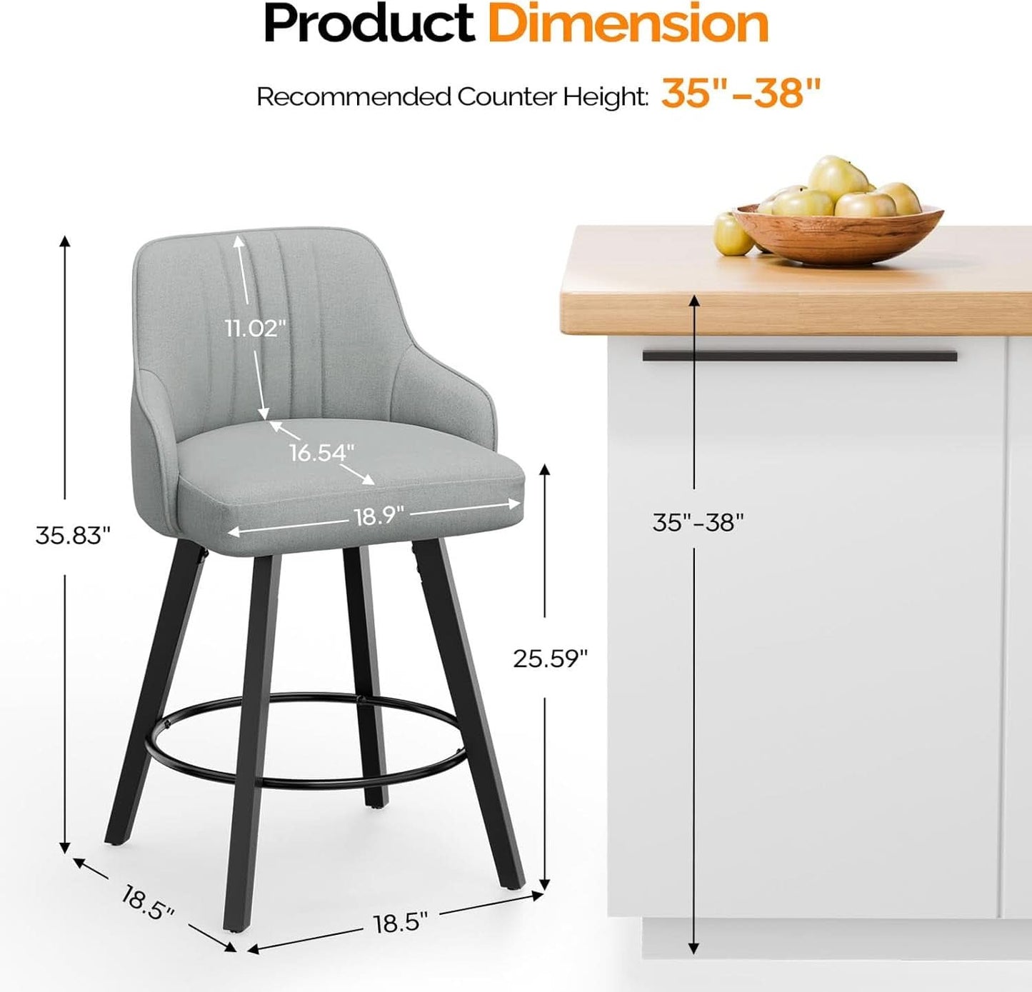 Linen Fabric Upholstered Swivel Barstools Set of Two