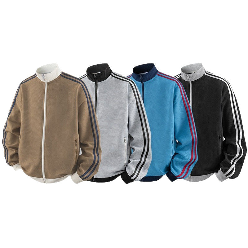 Striped Stand-Neck Preppy-Style Casual Sports Retro Jacket