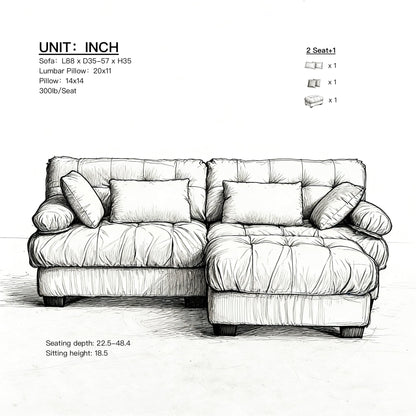 Sectional Sofa L-Shape Cloud Flannelette Beige 3 Seat 88 In 4 Pillows
