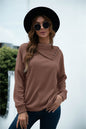 New Product Hot Sale Rollover Collar Pullover Knit Solid Color Top