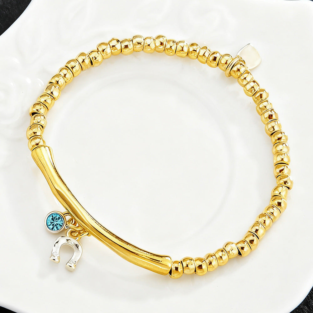 3Pcs Stackable Twisted Silver Bead Bracelet Set For Women, Zircon Horseshoe Charm Open Cuff Bangles, Minimal Cold Style Daily Fashion Jewelry