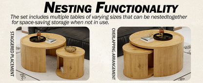 Round Nesting Coffee Table Set of 2, 31.5 and 18 in, Wood Top, Living Room