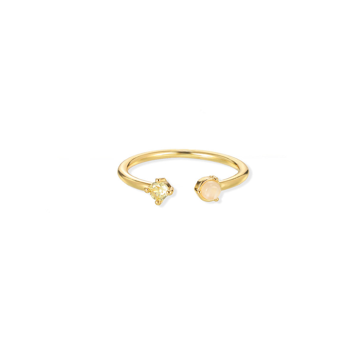 European And American Light-luxury 2-color Birthstone Peach-heart Zircon Stainless Steel 18K Gold-plated Womens Ring