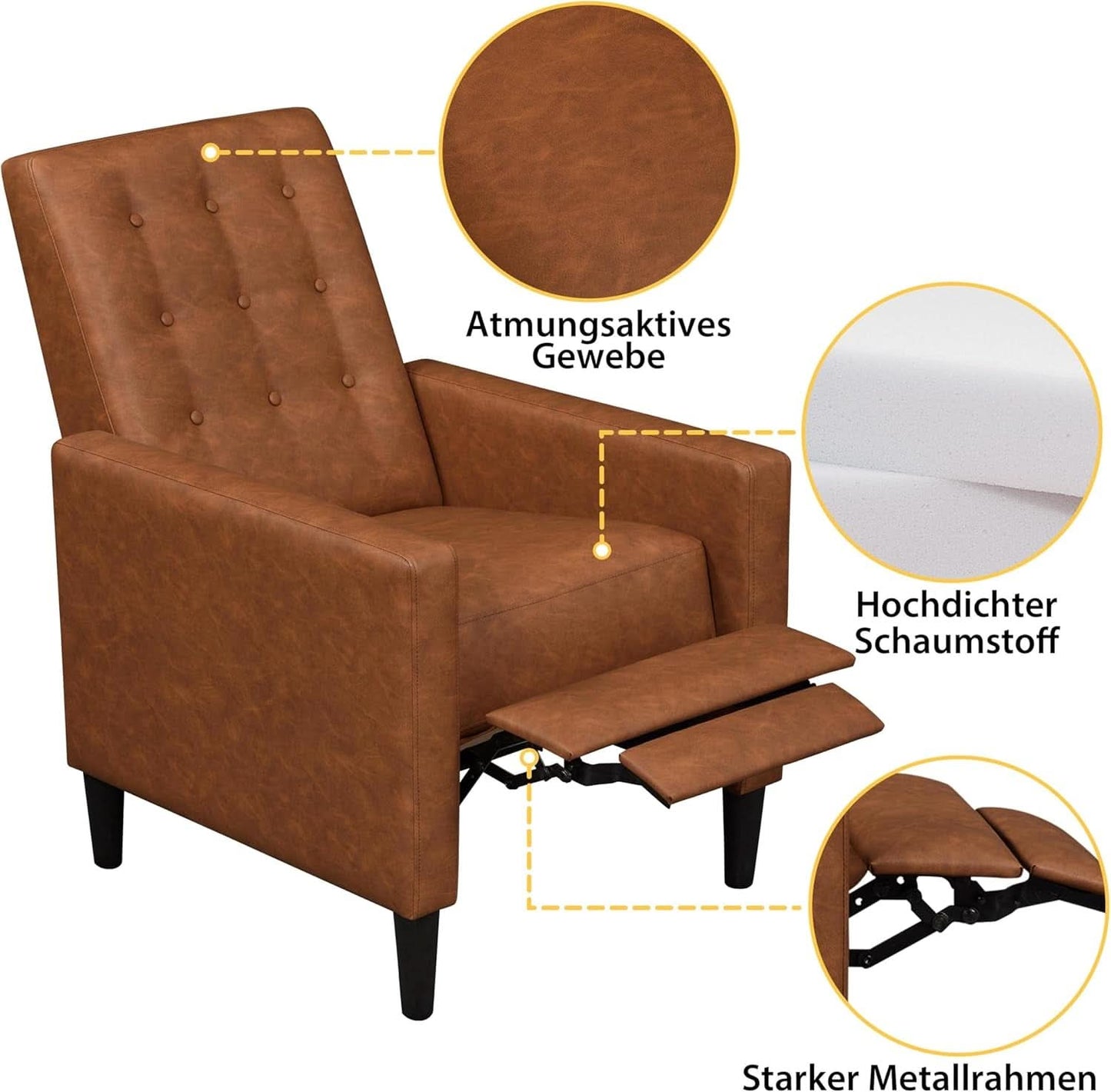Brown Faux Leather Recliner Sofa Adjustable Back Footrest