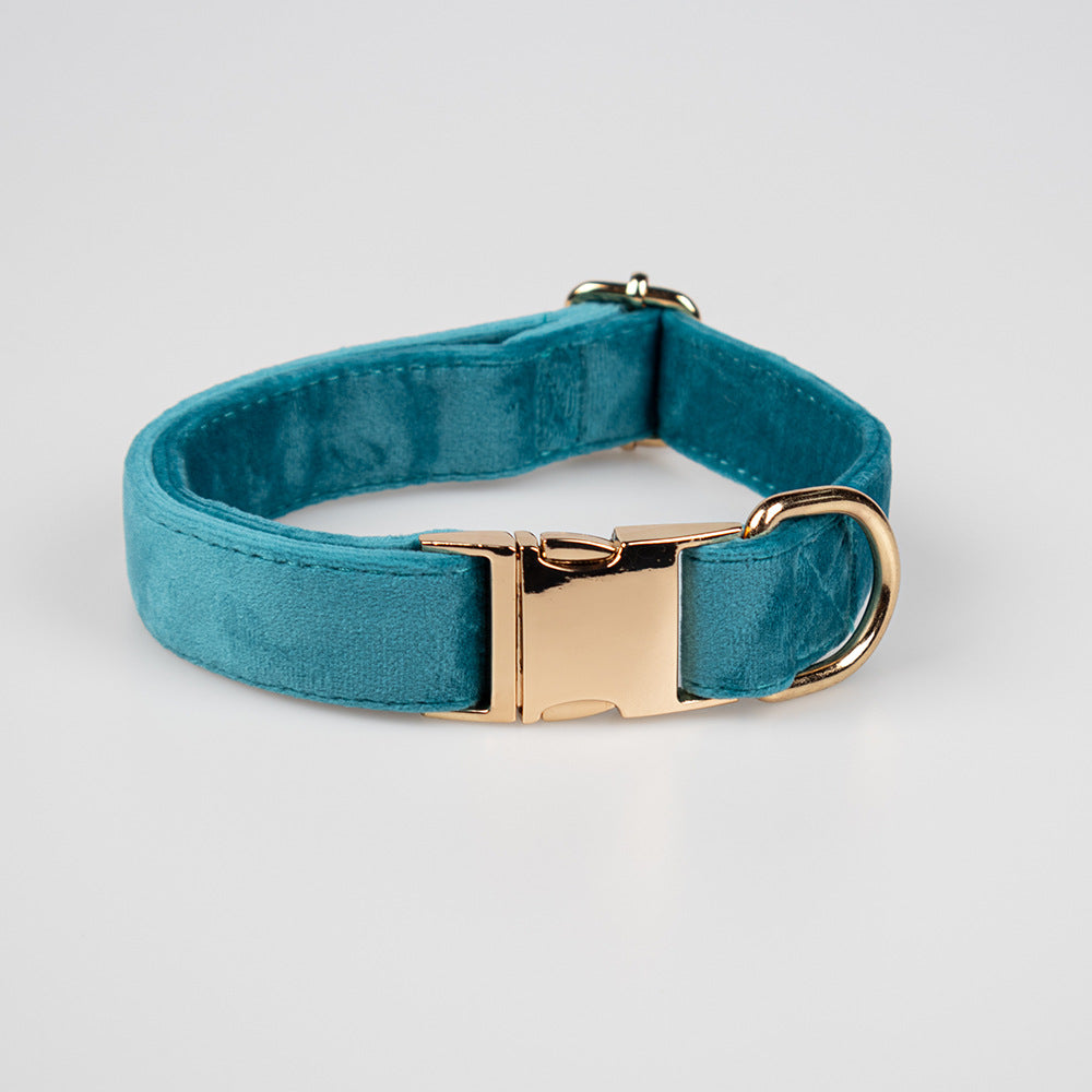 Peacock Blue Velvet Pet Neck Alloy Buckle Collar