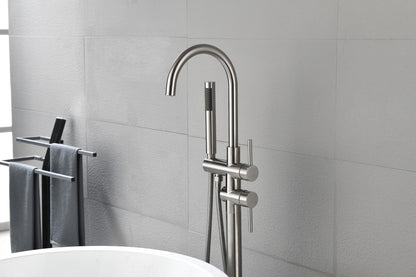 Floor Mounted Tub Faucet High Flow Freestanding Tub Filler with Handheld Shower Swivel