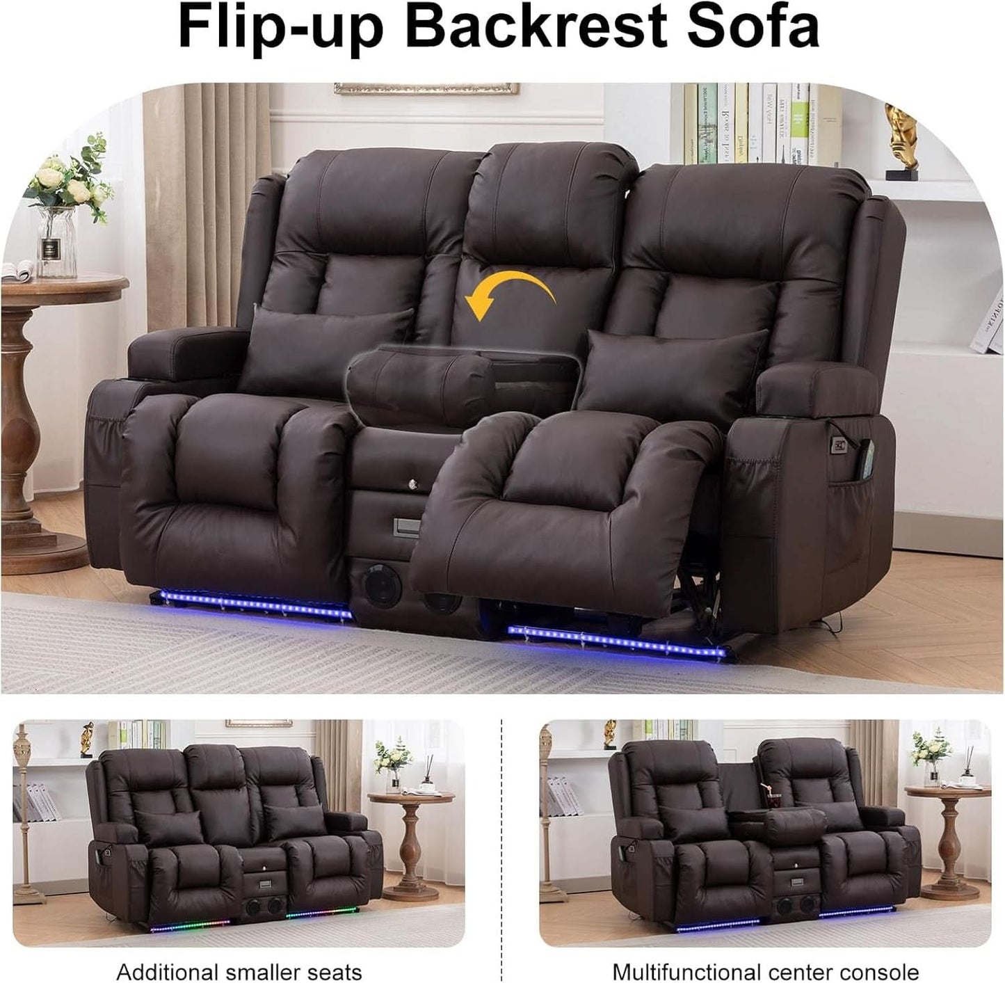Power Loveseat Recliner Sofa With Massage And Heat Brown