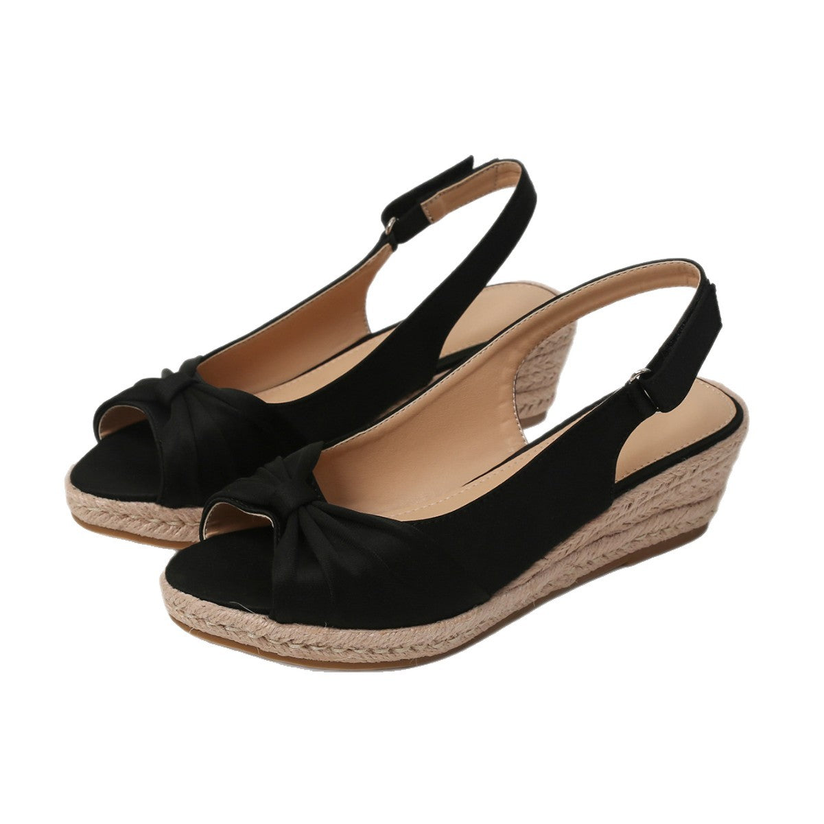 Short-statured Thick-soled Wedge Straw-heeled Sandals