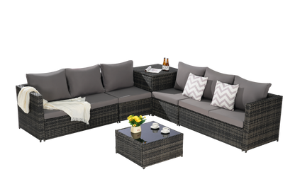 Outdoor Sectional Set PE Rattan Steel Dark Gray L-Shape 6 Piece Seats 8