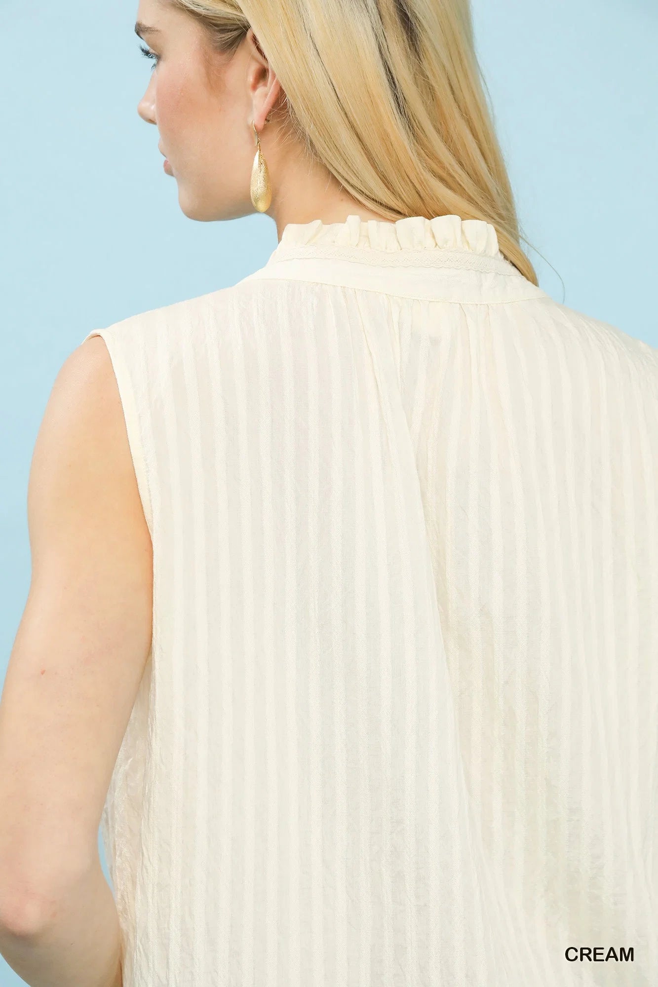 Umgee Sleeveless Textured Split Neck Top