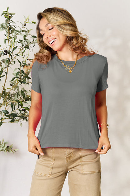 Soft Rayon Crewneck Tee with Short Sleeves