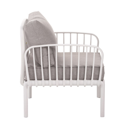 5 Piece Outdoor Conversation Set White Gray Fabric