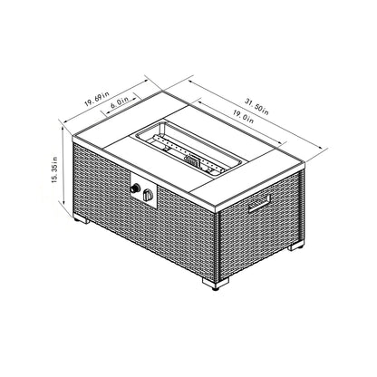 32' Propane Gas Fire Pit Table with Propane Tank Cover, 50000 BTU Rectangular