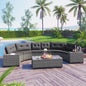 Outdoor Sectional Set PE Wicker Steel Gray Half Moon 8 Piece 250 LB