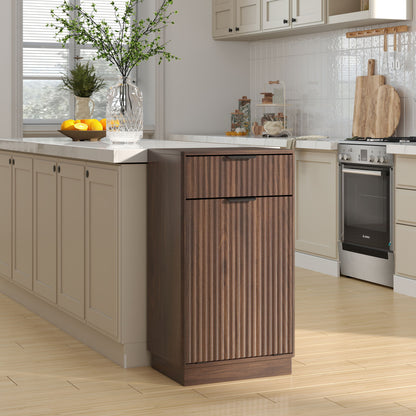 Tilt Out Trash Can Cabinet With Wave Textured Drawer & Pull Out Bin